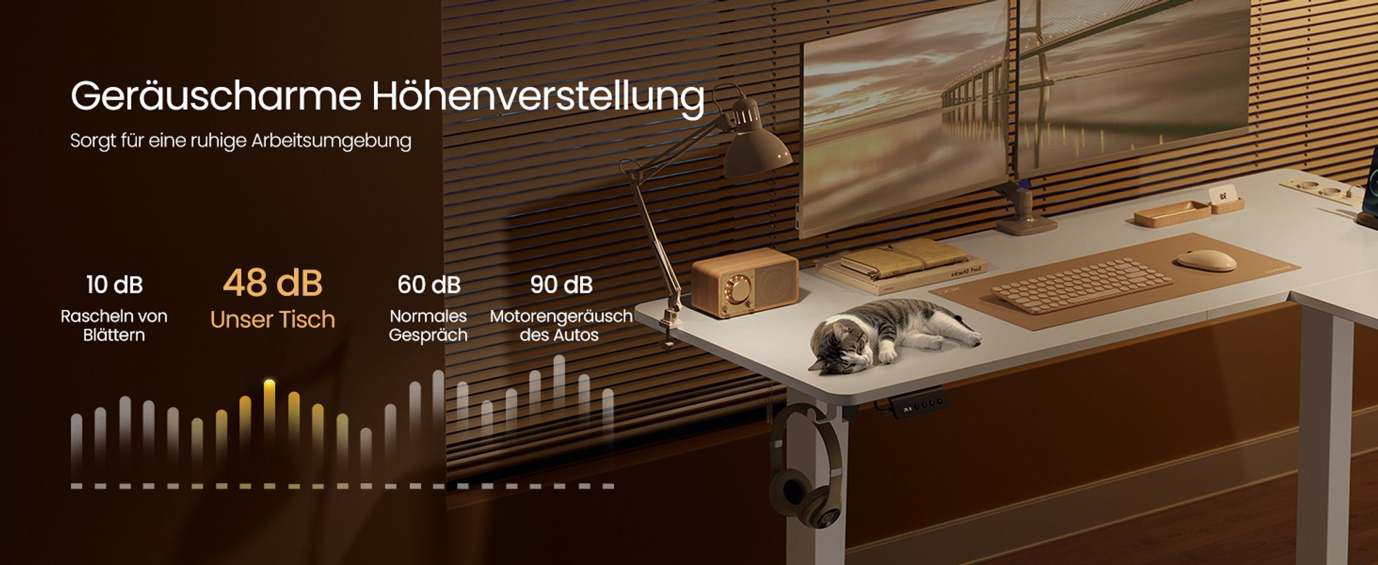 VASAGLE Höhenverstellbarer Schreibtisch elektrisch, L-förm, 160 cm, mit Ladestation, Memory-Funktion