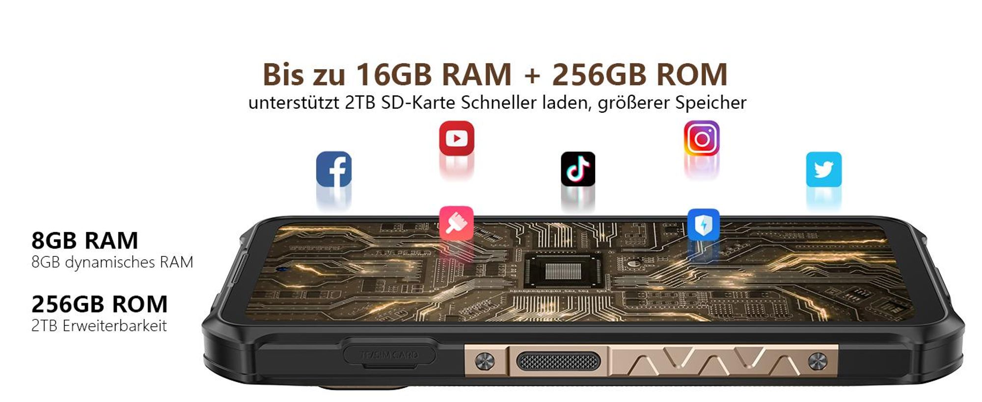 Ulefone Armor X16 Pro 5G Dimensity 6300 Outdoor Handy Android 15 6,56" Corning Glas Smartphone 10360mAh, 64MP+25MP Nachtsicht, 16GB+256GB/2TB, Schwarz