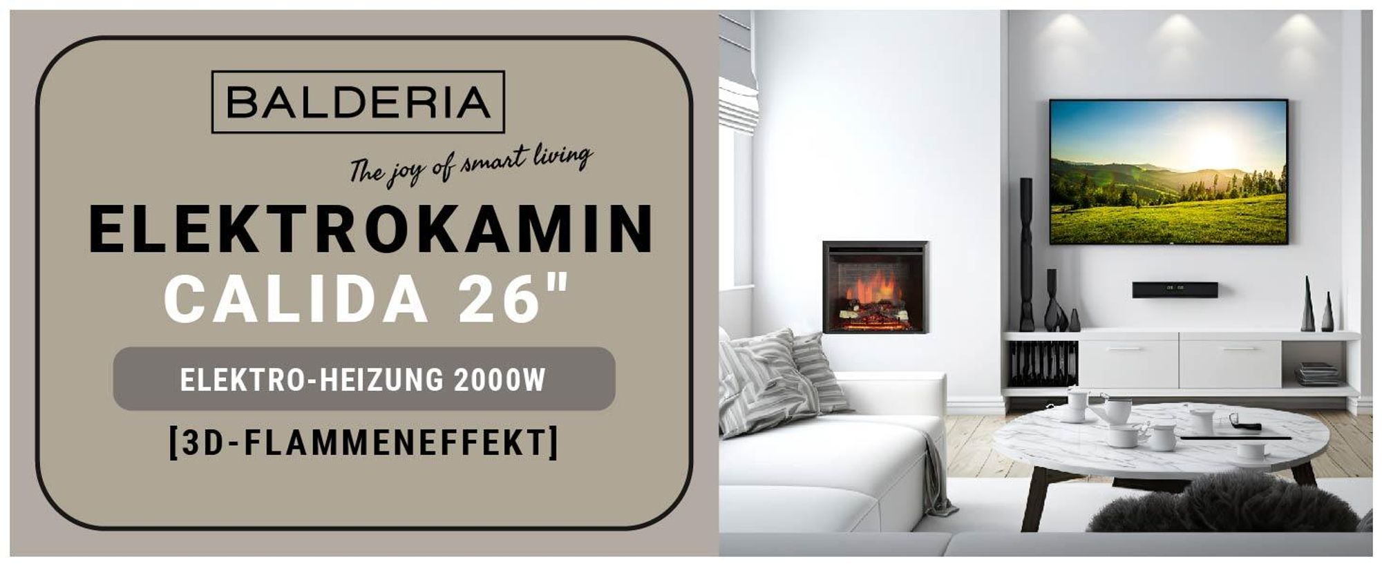BALDERIA Elektrokamin Calida 26" - Einbaukamin - Schwarz