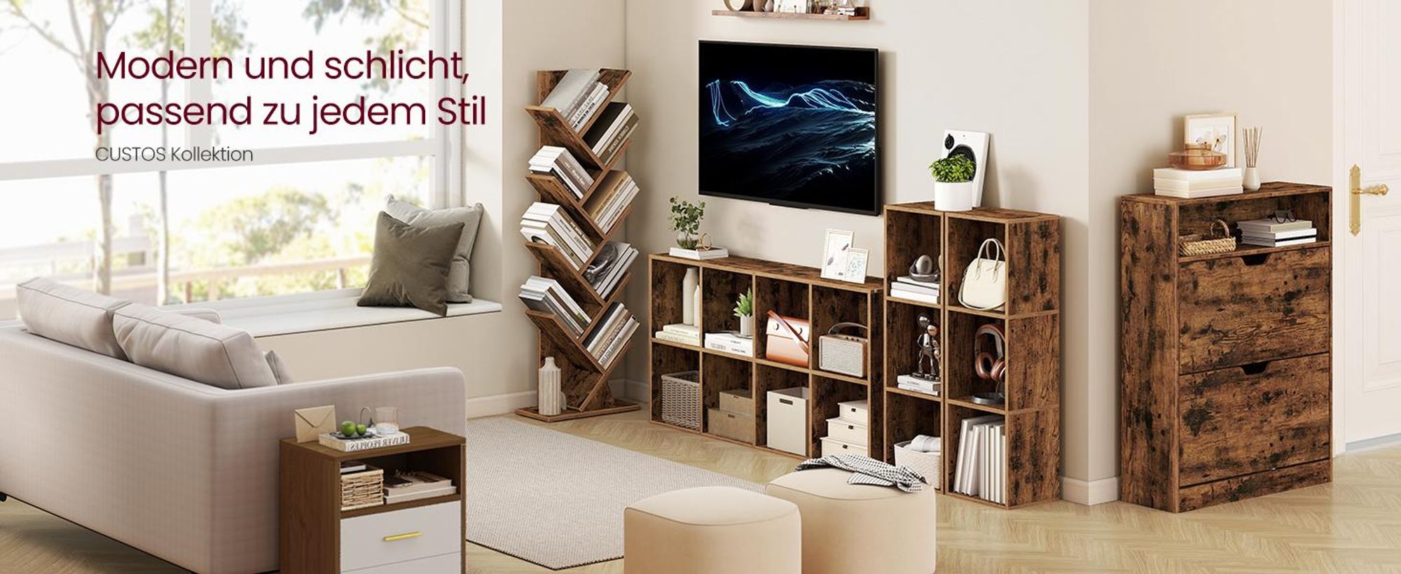 VASAGLE Standregal in Baumform, Bücherregal, 20 x 38 x 115,2 cm, braun