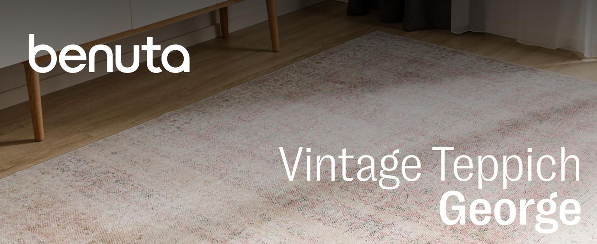 benuta Waschbarer Vintage Teppich George Blau 120x170 cm Wohnzimmerteppich Schlafzimmer weich orientalisch Rechteckig