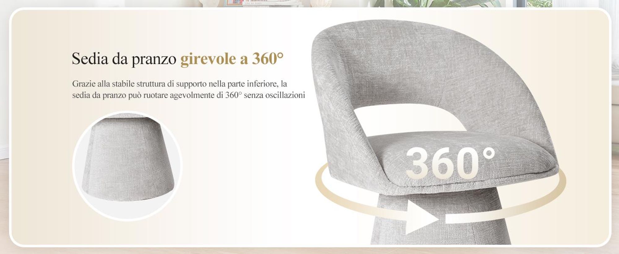 Sedia da pranzo girevole a 360° Duhome in tessuto ciniglia, imbottita con schienale cavo e braccioli, per sala da pranzo, cucina e soggiorno