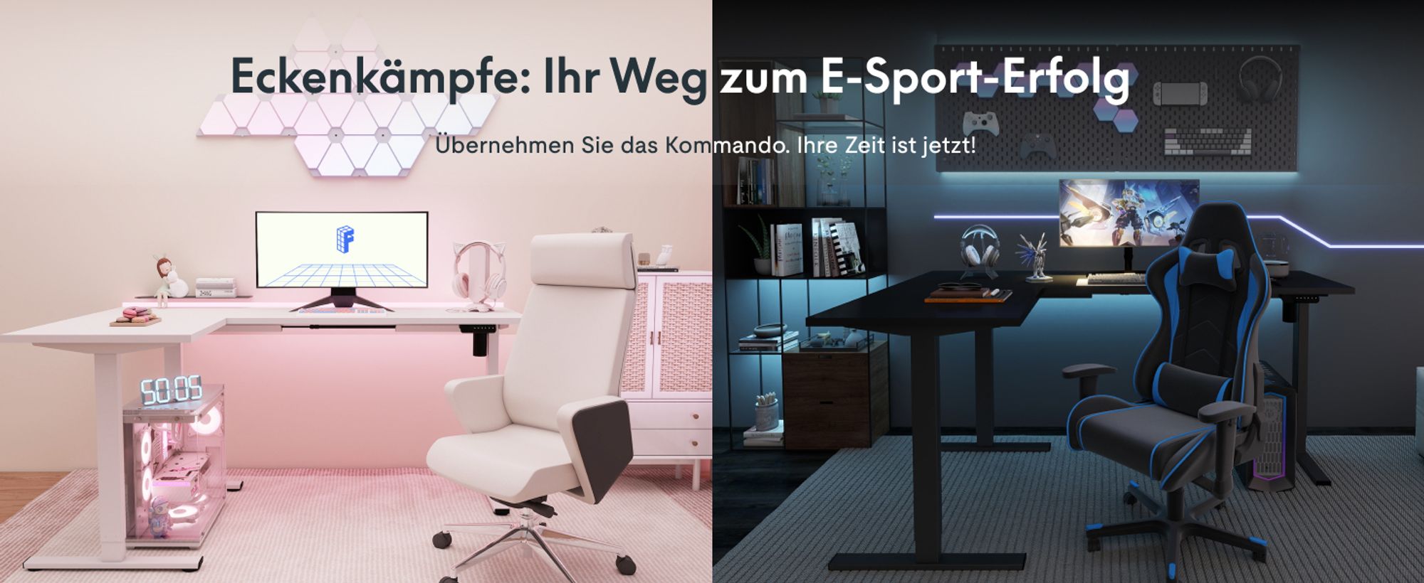 FLEXISPOT Höhenverstellbarer Schreibtisch 180x120cm L-förmiger Eckschreibtisch mit 3 Beinen, 4 Speicherplätzen, Antikollisionsschutz, LED (Schwarz)