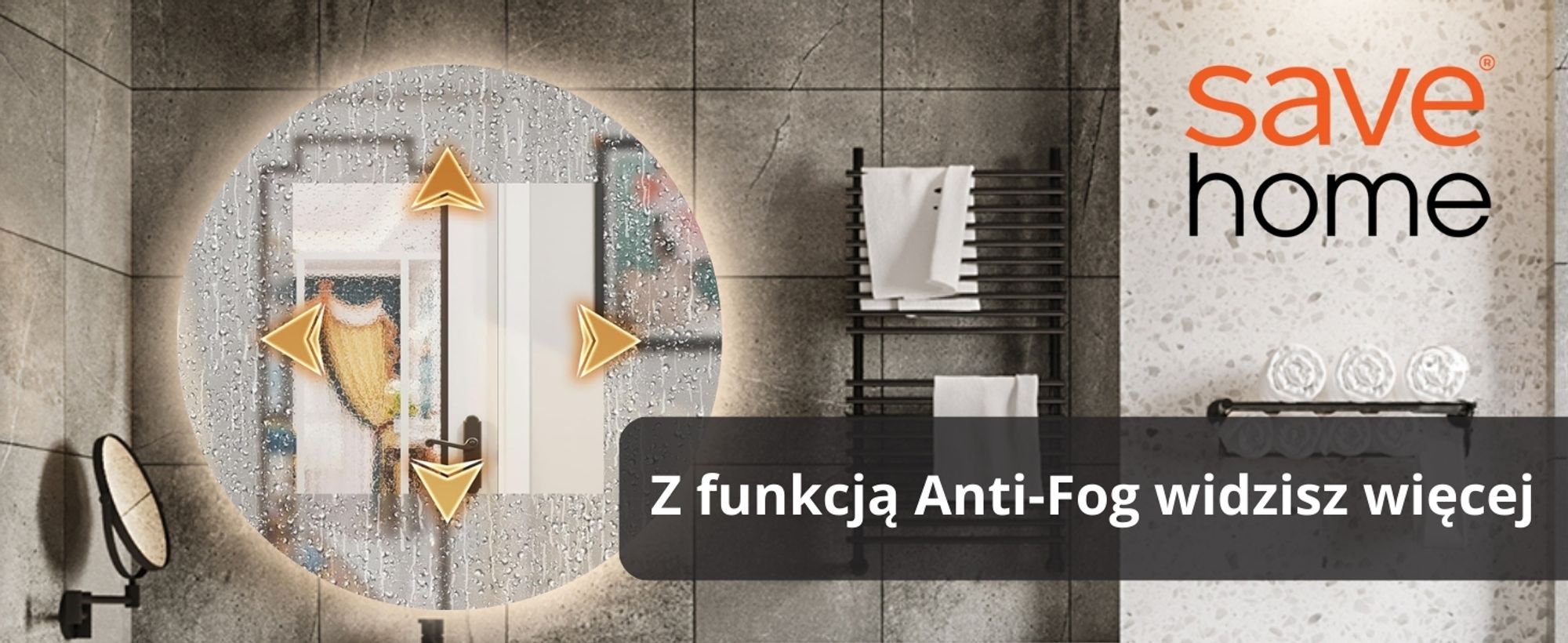 SAVE ®HOME Okrągłe lustro łazienkowe LED - 80 cm - PODŚWIETLANE - 3 BARWY ŚWIATŁA - ŚCIEMNIALNE - BEZ PARY - DOTYKOWE - LUSTRO ŚCIENNE