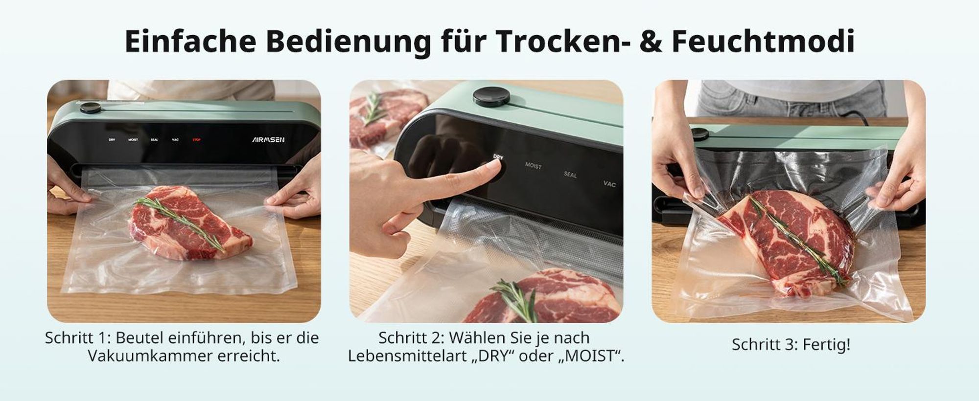 AIRMSEN Vakuumiergerät, vollautomatisches Versiegelungsgerät, 120W,30cm Versiegelungsbreite, inklusive 10Vakuumbeuteln und eingebautem Beutelschneider