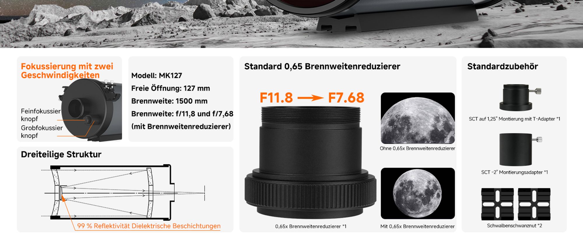 SVBONY MK127 Teleskop Maksutov Cassegrain, katadioptrisches Teleskop für Astronomie, 127mm f/11.8 Tragbares Design für Mond- und Planetenbeobachtungen