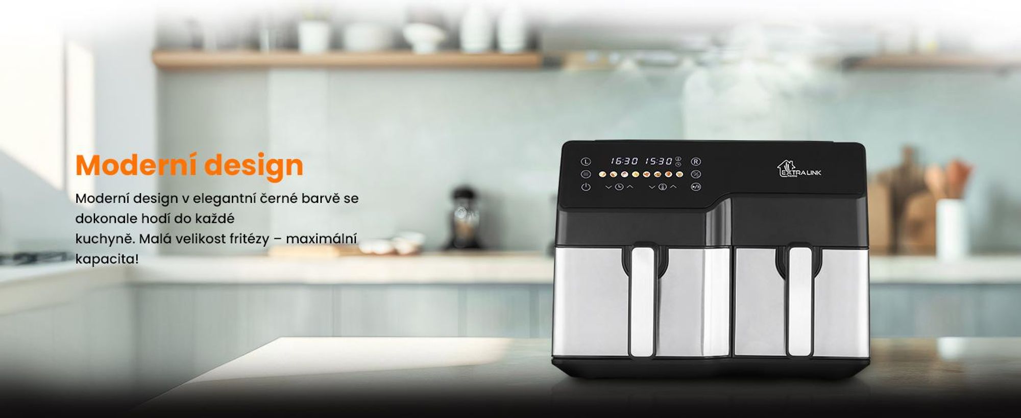 Extralink Air Fryer SJ-1000 10 l (6 l + 4 l), 2500 W, Dual Basket, horkovzdušná fritéza