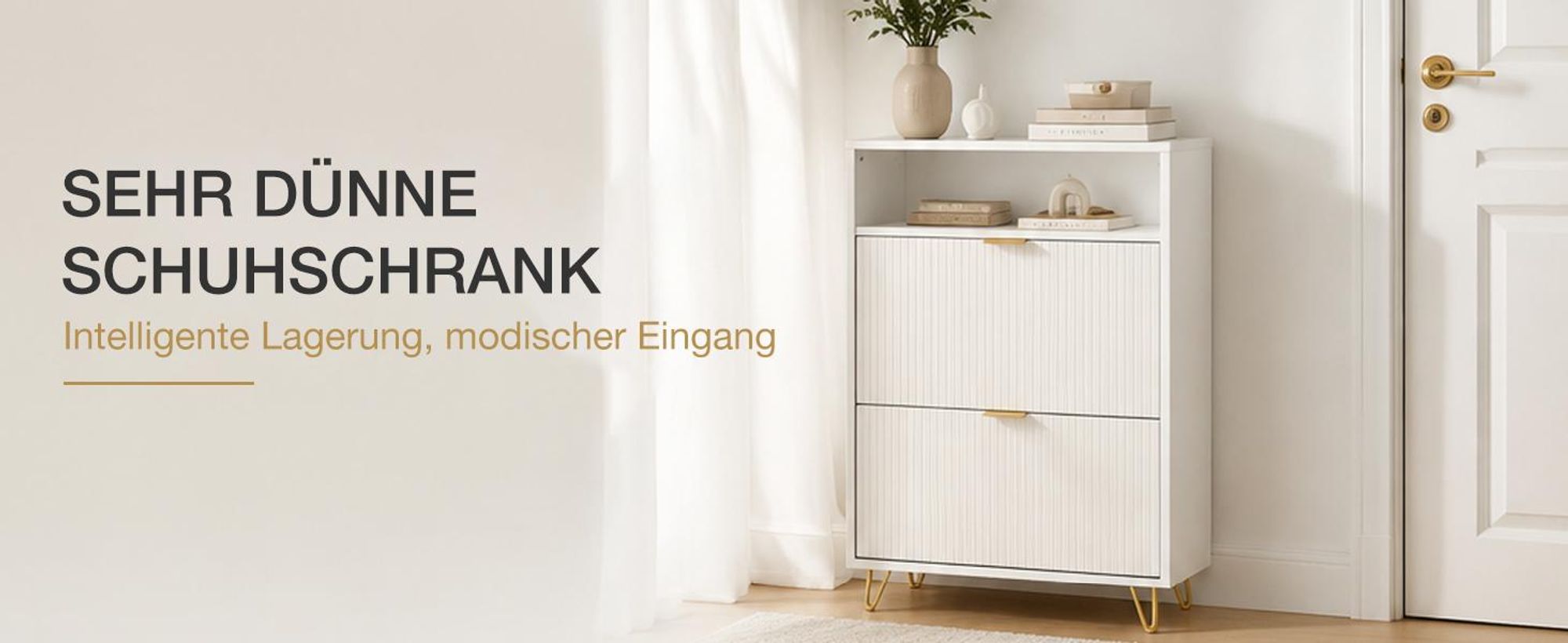 Schuhschrank schmal Holz, Schuhkipper Weiß, 2 Klappen, 101x60x26cm Stabiles Metallgestell und viel Stauraum für Flur und Eingangsbereich