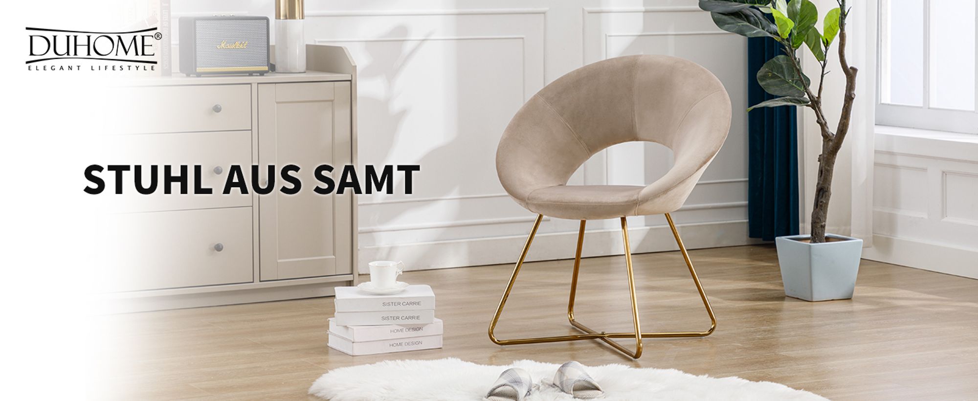 Duhome Esszimmerstuhl Schminktisch Stuhl Wohnzimmerstuhl Samt Sessel Küchenstuhl Polsterstuhl mit Gold Metallbeine, Beige