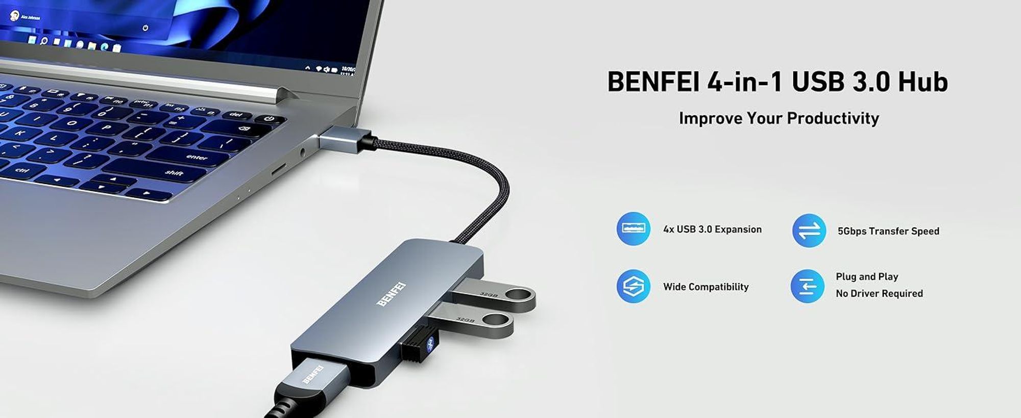 BENFEI Hubs USB 3.0 Hub 4 Port Ultra Slim Splitter