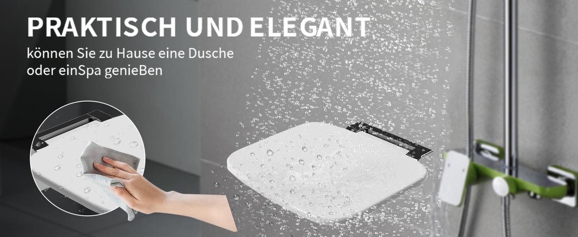 HEUFFE Duschsitz Klappbar Wandmontage Duschklappsitz Klappsitz Dusche bis 200kg Badestuhl Duschhocker-Badhocker Hocker Duschstuhl für Senioren,