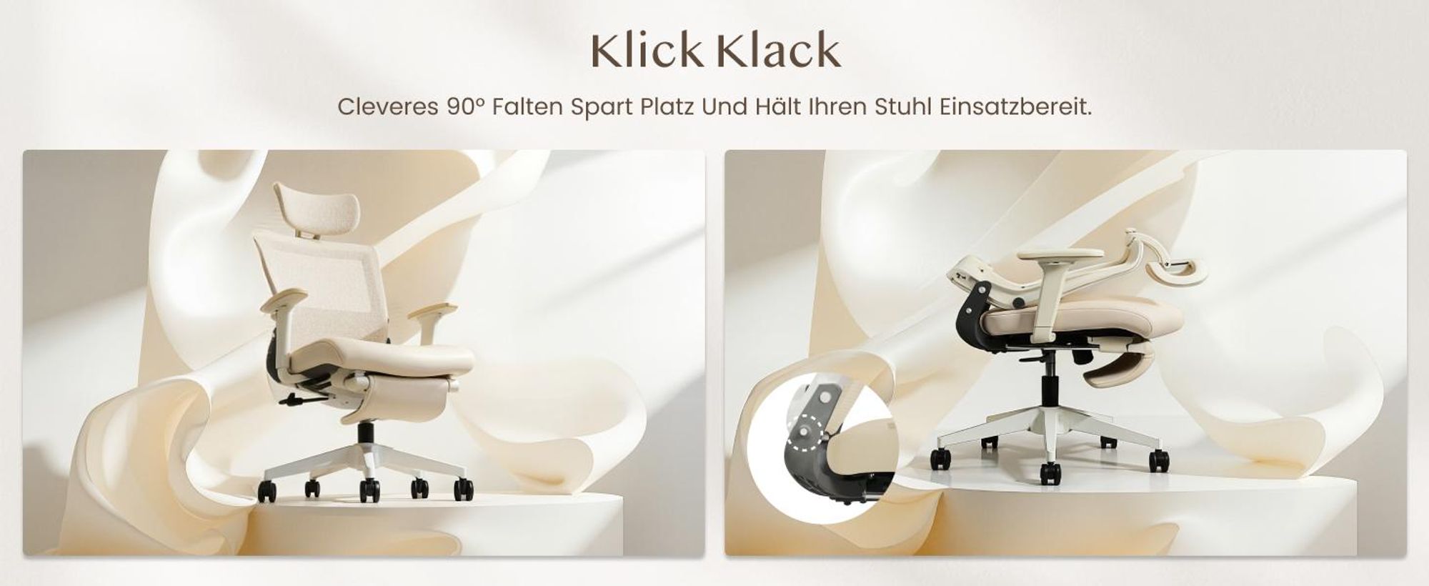 FLEXISPOT Foldex Ergonomischer Bürostuhl, klappbarer Bürostuhl für Kleine Räume mit Lendenwirbelstütze Höhenverstellbaren Armlehnen mit Fußstütze Weiß