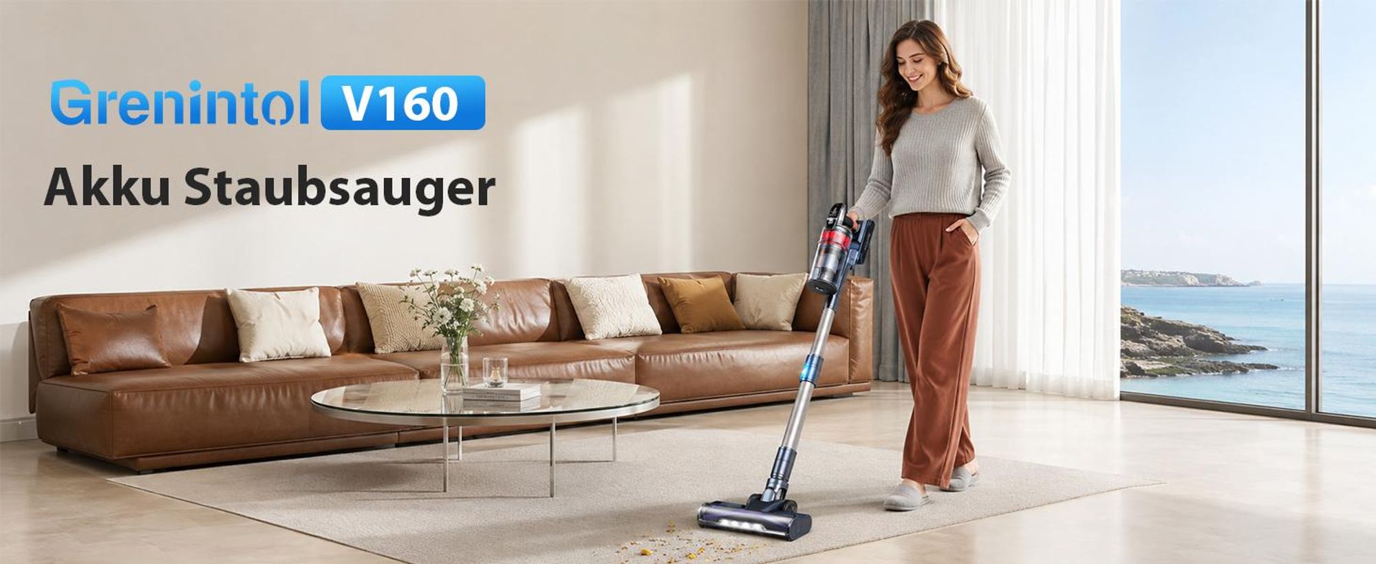 Akku Staubsauger Kabellos 85kPa/65Min, Akkustaubsauger beutellos mit AUTO-Modus, HEPA-Filter, LED-Bodenbürste für Tierhaare, Teppich & Hartboden