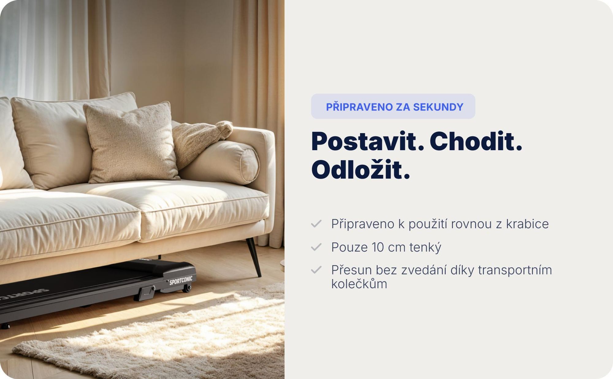 Sportconic Walking Pad chodící pás pro domácnost & kancelář – tichý, s 6 % sklonem, úsporný, LED displej