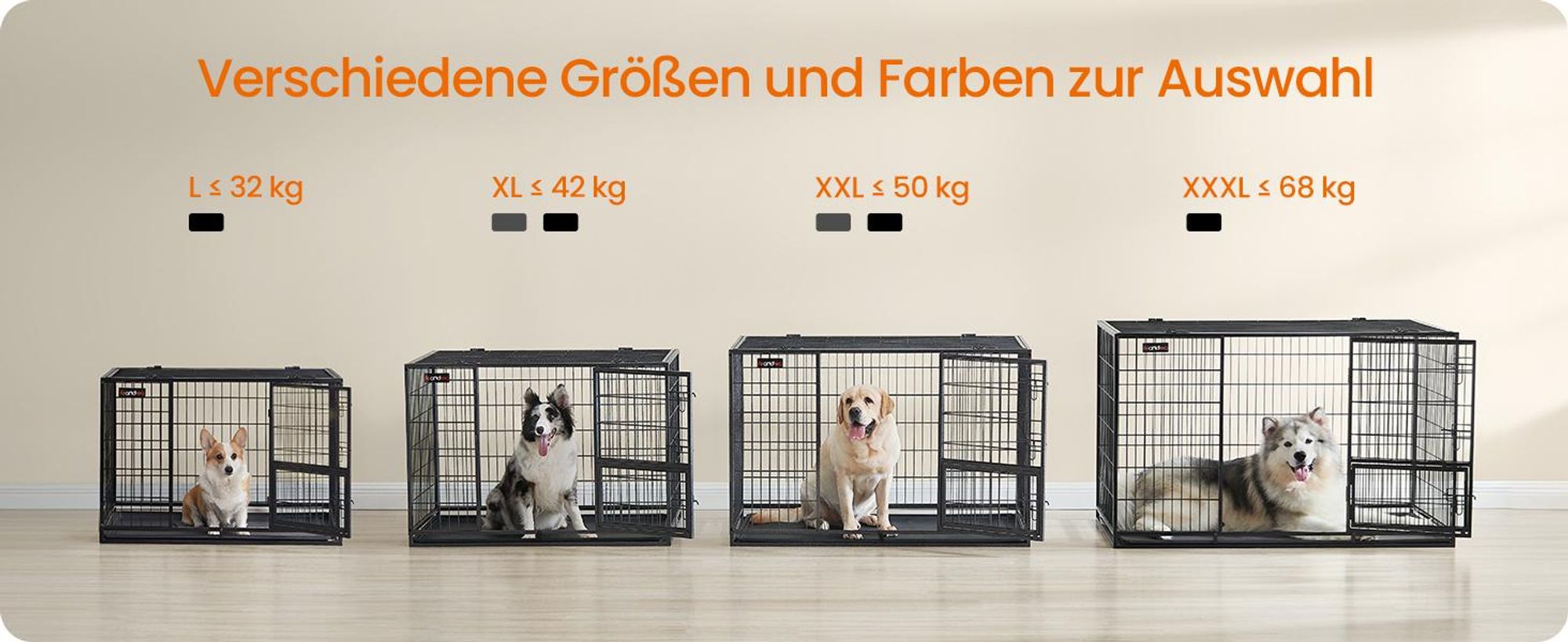 FEANDREA Hundekäfig, Hundebox mit 2 Türen, 139 x 79 x 87 cm