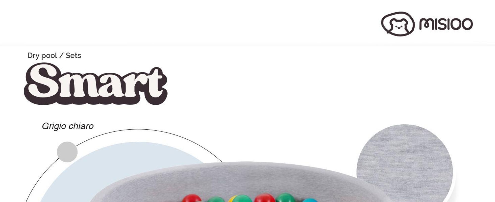 MISIOO Smart ball bath - Bambini per cameretta - 200 palline - Giocattoli - Lavabile in lavatrice - Oeko-Tex - 90 x 30 cm - Grigio chiaro - Rosso/Verde/Blu/Giallo