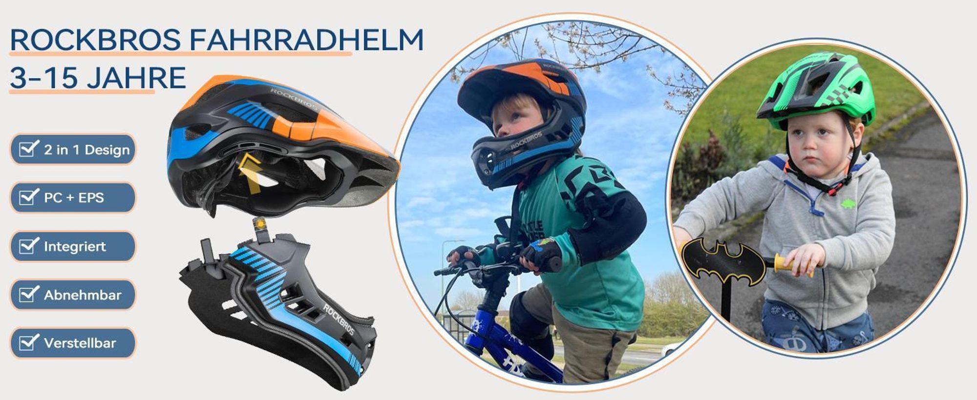 ROCKBROS Fahrradhelm Kinder Helm Anti-Schweiß Kinderhelm Schwarz Titan 48-52cm DHL