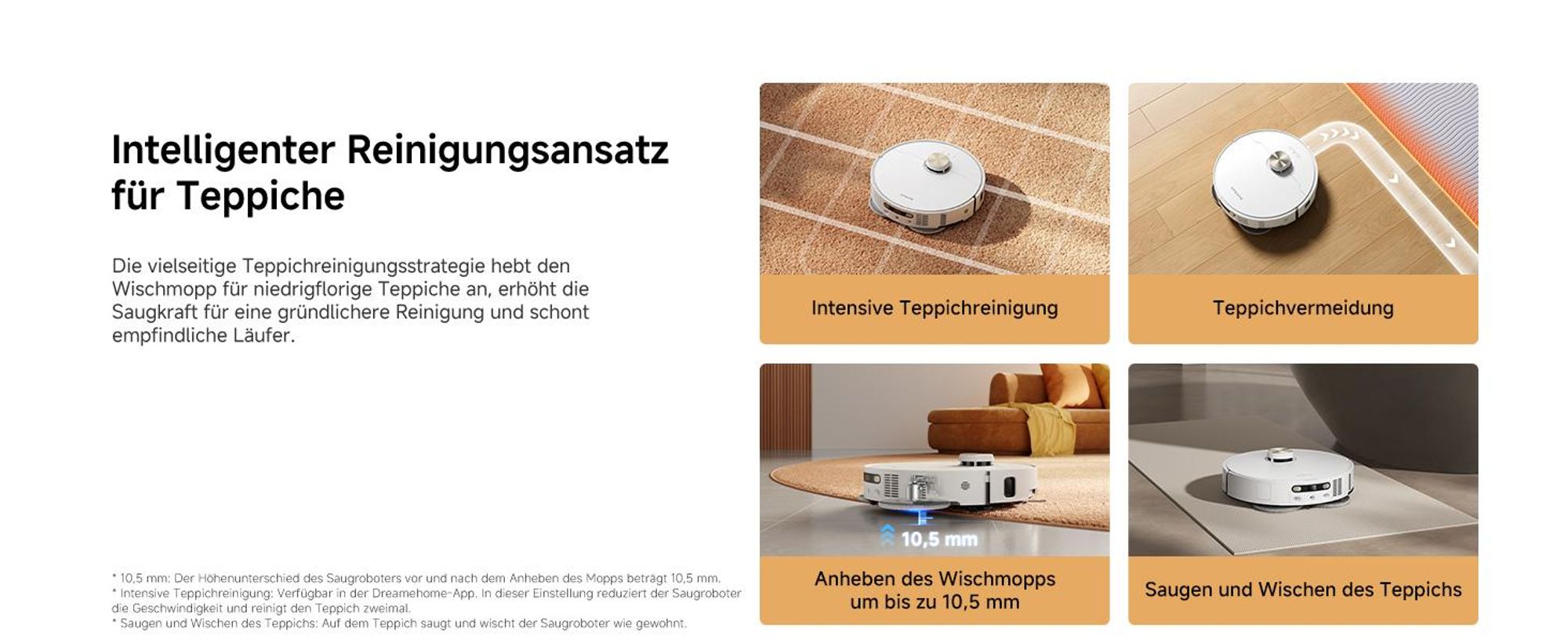 Dreame L50s Pro Ultra Saugroboter mit Wischfunktion,30KPa Saugkraft,100-tägige Selbstreinigung,Hitzereinigung,Eckreinigung und Entwirrungsbürste,Weiß