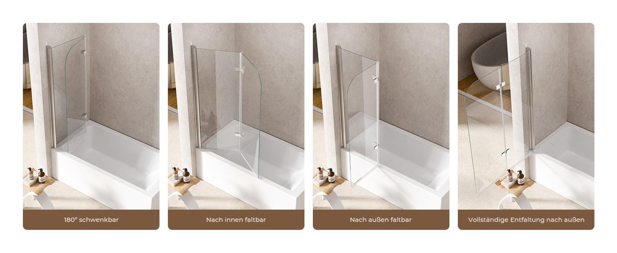 S'AFIELINA Duschabtrennung für Badewanne 100 x 140 cm 2-teiliges faltbares Wandpaneel badewannenaufsatz aus 6mm NANO Beschichtung ESG-Sicherheitsglas