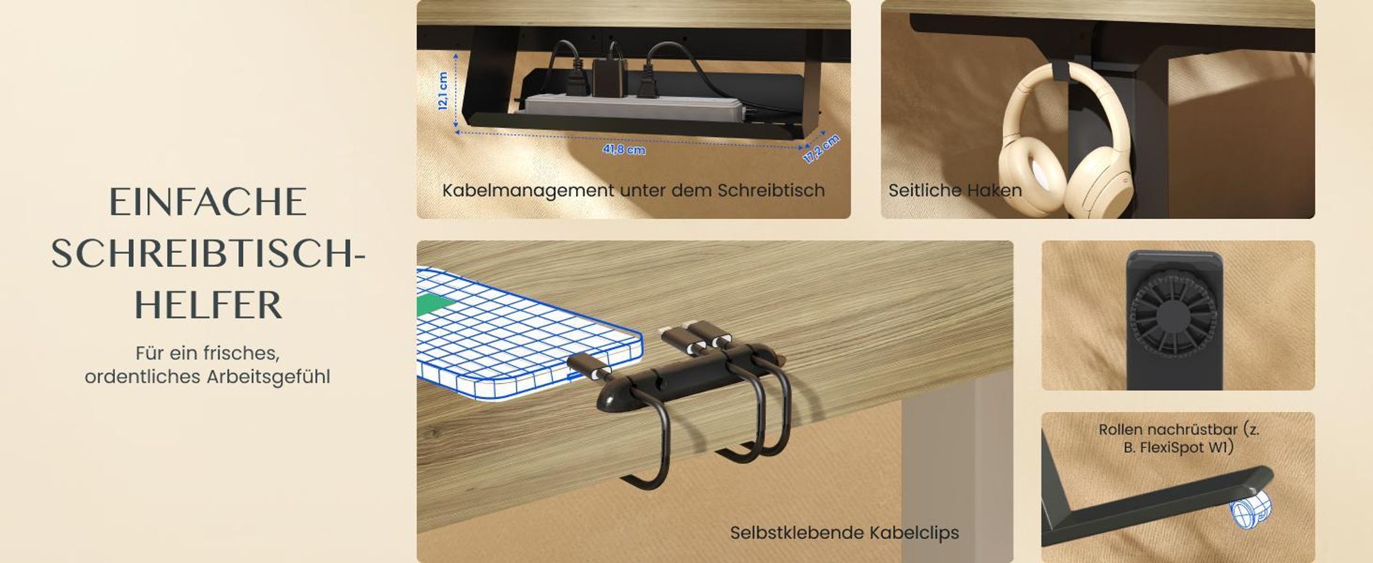 FLEXISPOT E1 Pro Elektrisch Höhenverstellbarer Schreibtisch EU, 160x80cm 25MM EINTEILIGE TISCHPLATTE Doppelmotor 120KG Tragkraft Natur-Eiche Optik