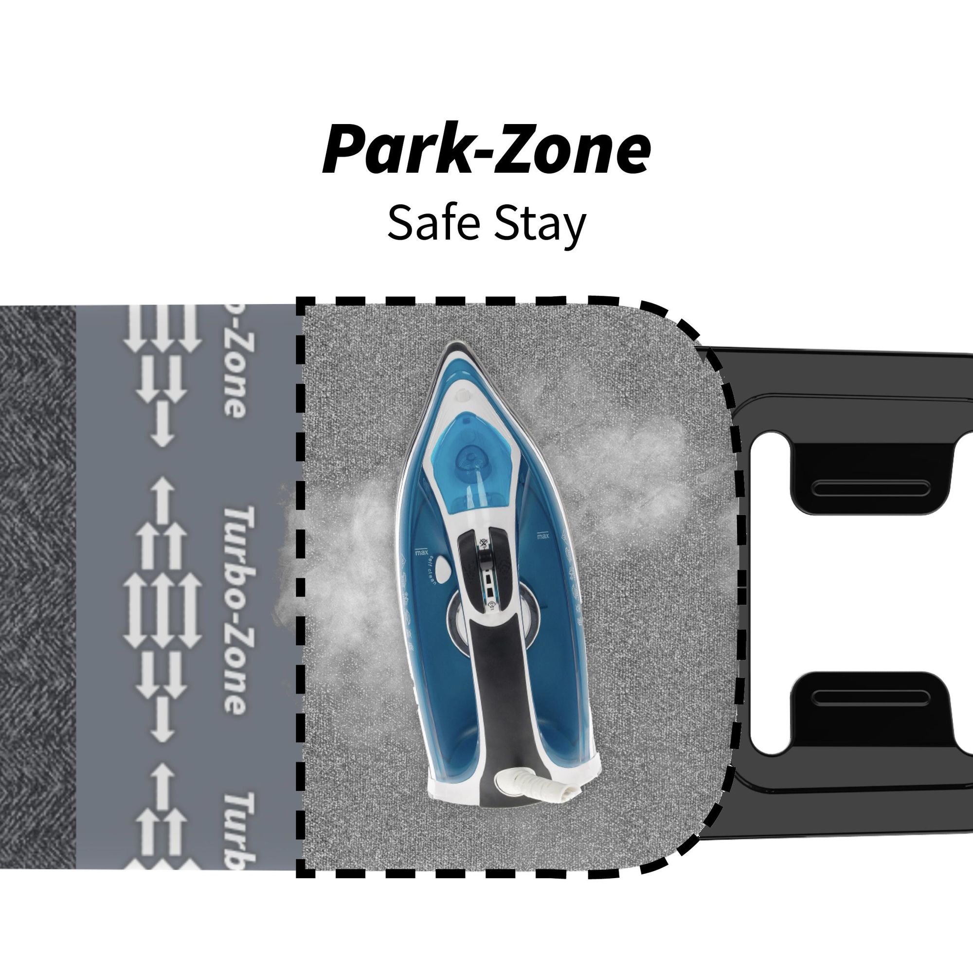 Innovatieve parkeer- en turbozone: veilig parkeren en sneller strijken met optimaal glijvermogen.