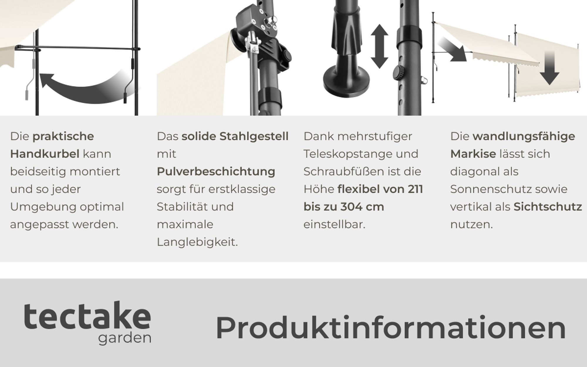 tectake® Klemmmarkise mit Handkurbel einfache Montage
