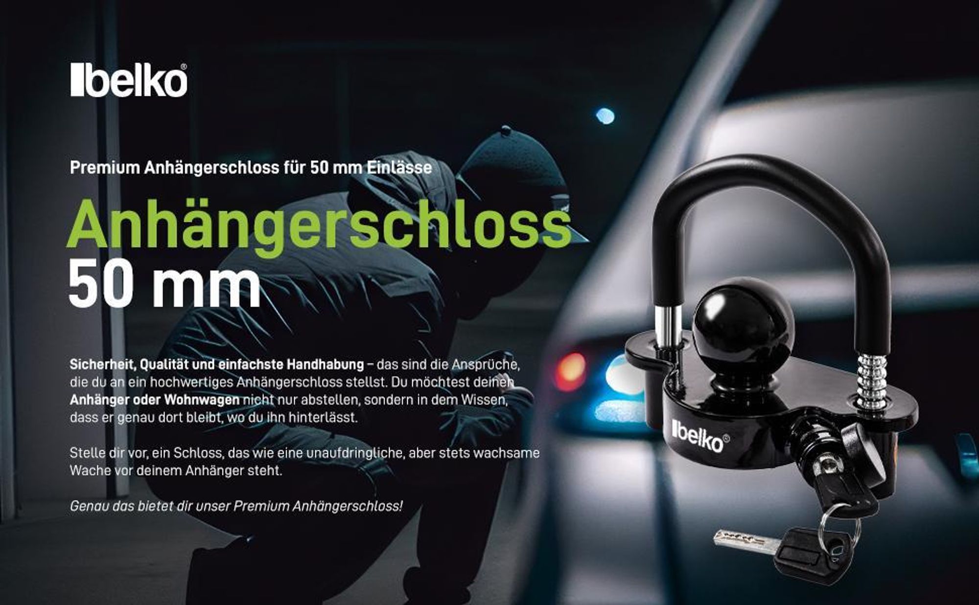 Belko® Anhängerschloss 50mm, Schwarz