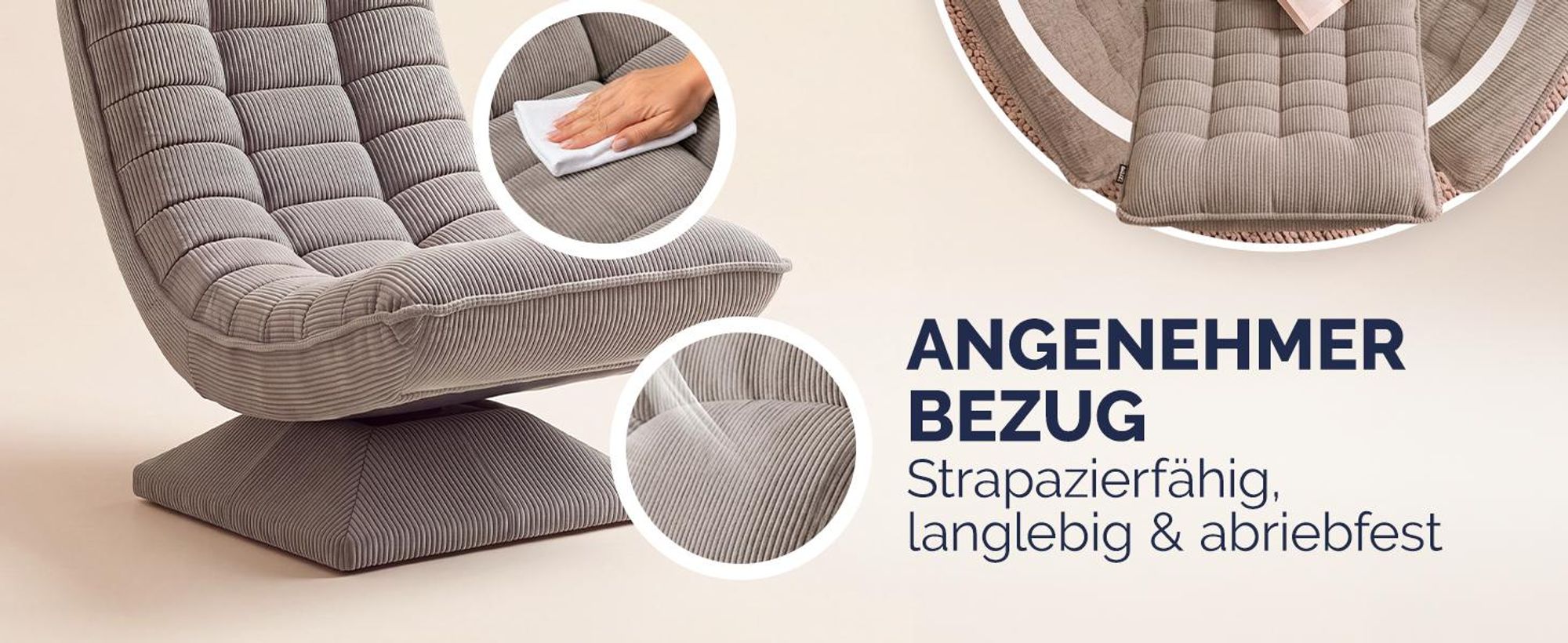 CASARIA Relaxsessel mit Verstellbarer Rückenlehne Cord Grau