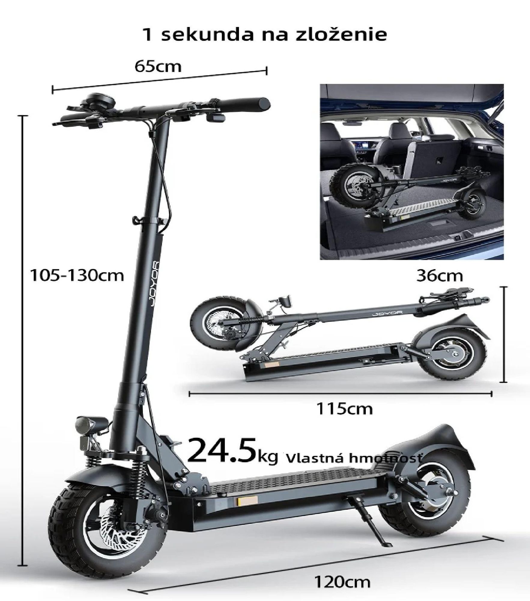 JOYOR Y8-S Certifikátom ABE Skladateľný Elektrický kolobežka - 500W Motor 48V26AH Batéria 10-palcové Pneumatiky - Čierna