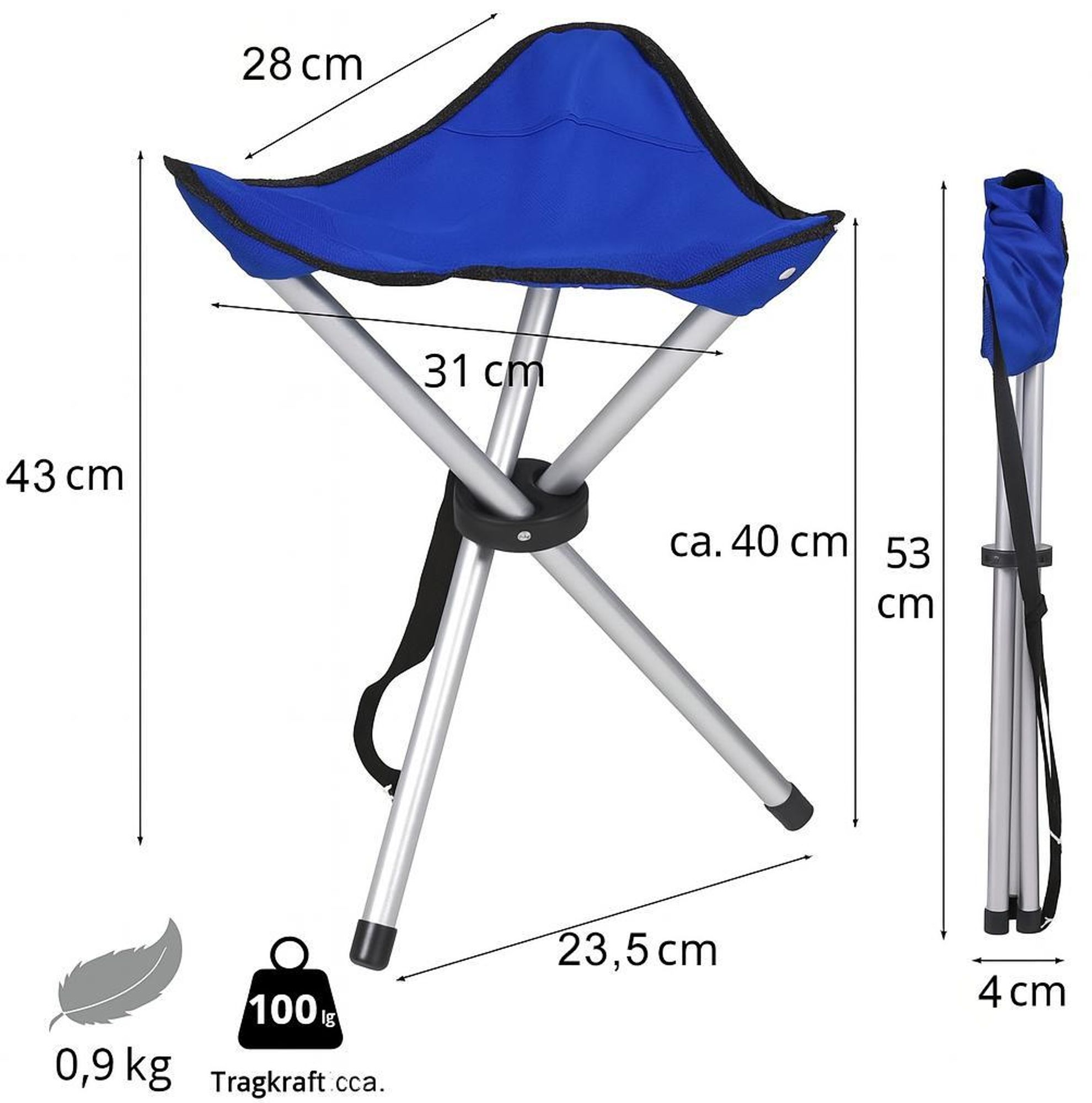 3x Klapphocker Faltbar – Dreibeinhocker Ultraleicht & Tragbar, 43 cm Hoch, bis 100 kg belastbar – Campinghocker Klappbar für Angeln, Wandern, Outdoor