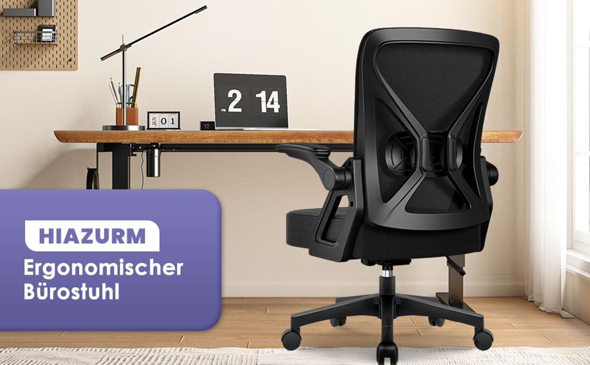 Hiazurm Bürostuhl, Schreibtischstuhl, bürostuhl ergonomisch mit Verstellbaren Armlehnen, höhenverstellbar,S-förmige Lendenstütze,Chefsessel 150kg