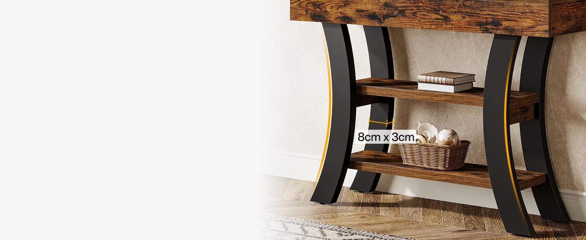 Tribesigns 105 cm Konsolentisch, Industriestil, 3-stufiger Sofatisch mit Ablageflächen und gebogenem Rahmen für Wohnzimmer, Eingangsbereich, rustikal