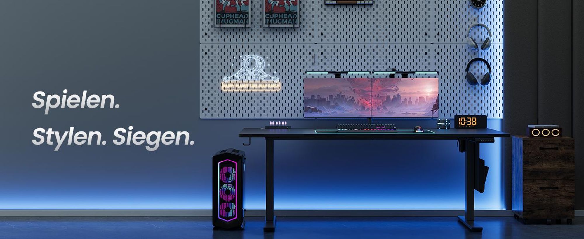 SONGMICS Höhenverstellbarer Schreibtisch elektrisch 160cm 4 Höhen schwarz