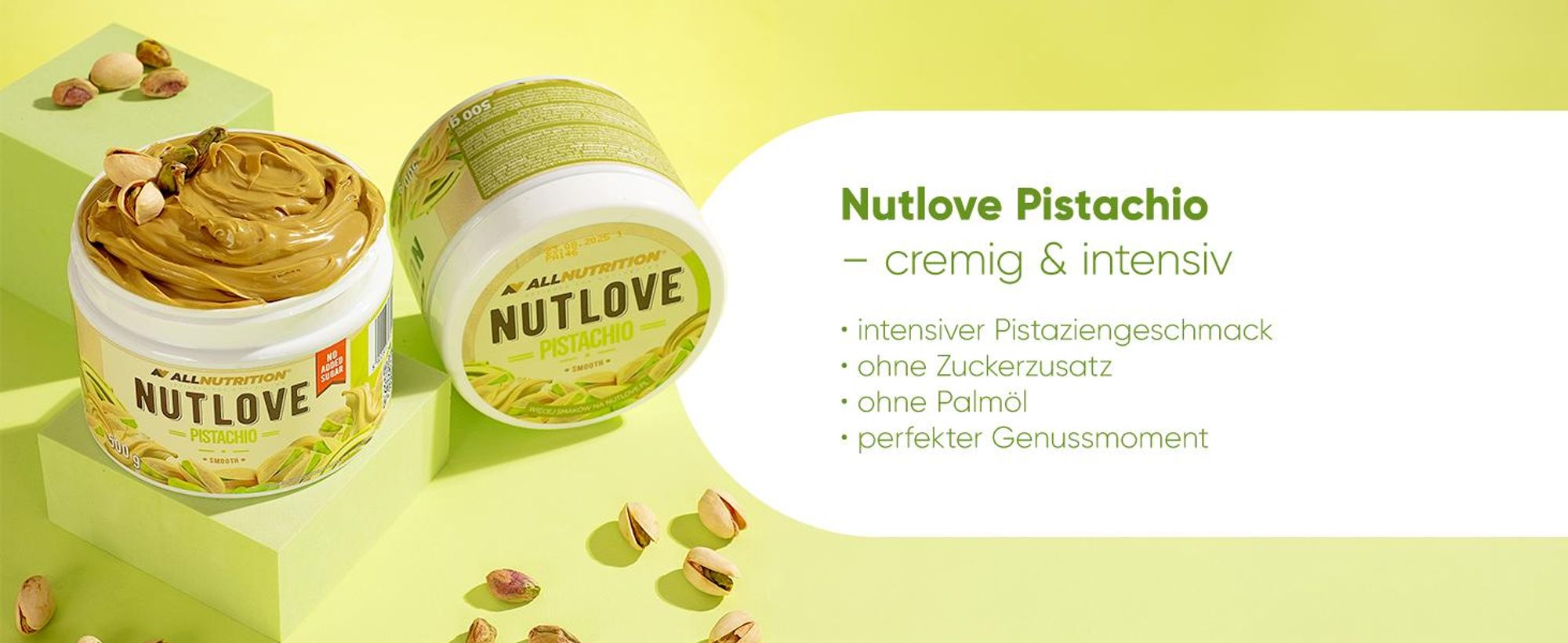 ALLNUTRITION Nutlove Pistachio 500g Pistaziencreme ohne Zucker Zuckerfreie Ohne Palmöl Pistazienaufstrich Pistazie