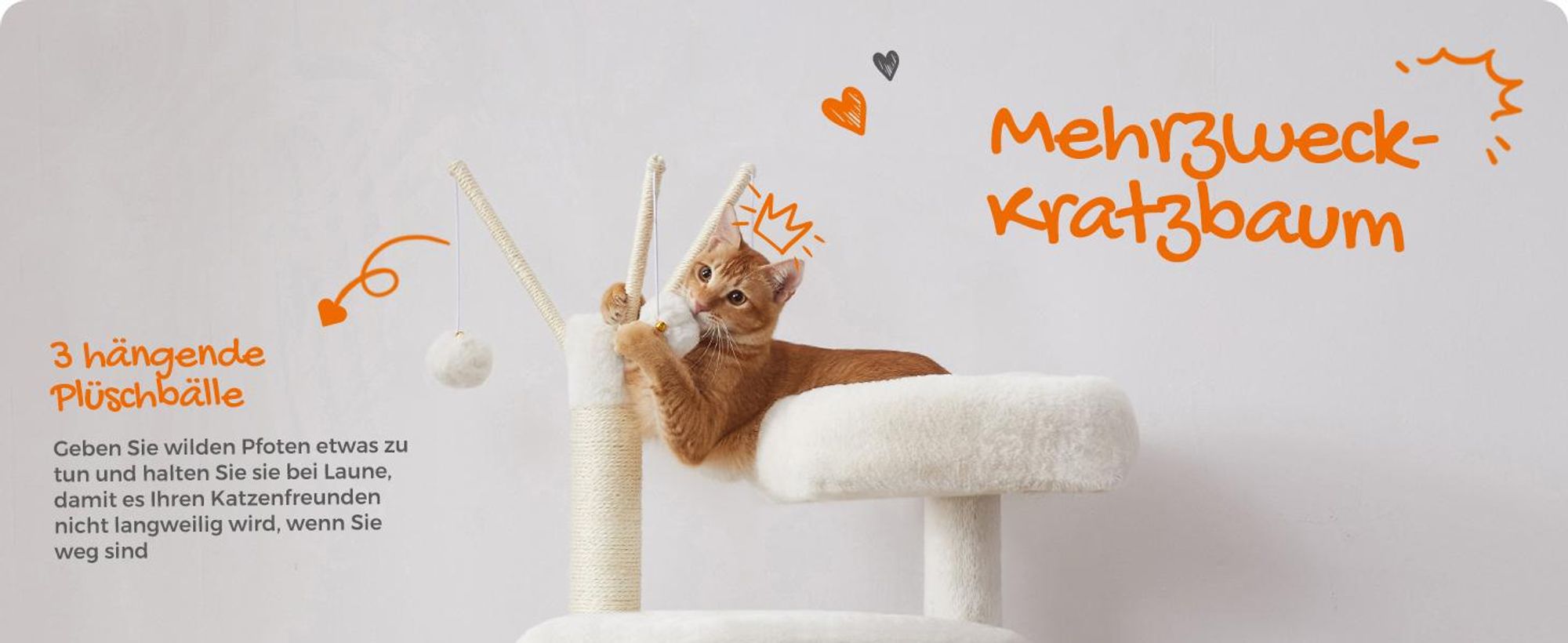 FEANDREA Kratzbaum, mit Katzenklo-Schrank abnehmbaren Plüschbällen 140cm greige