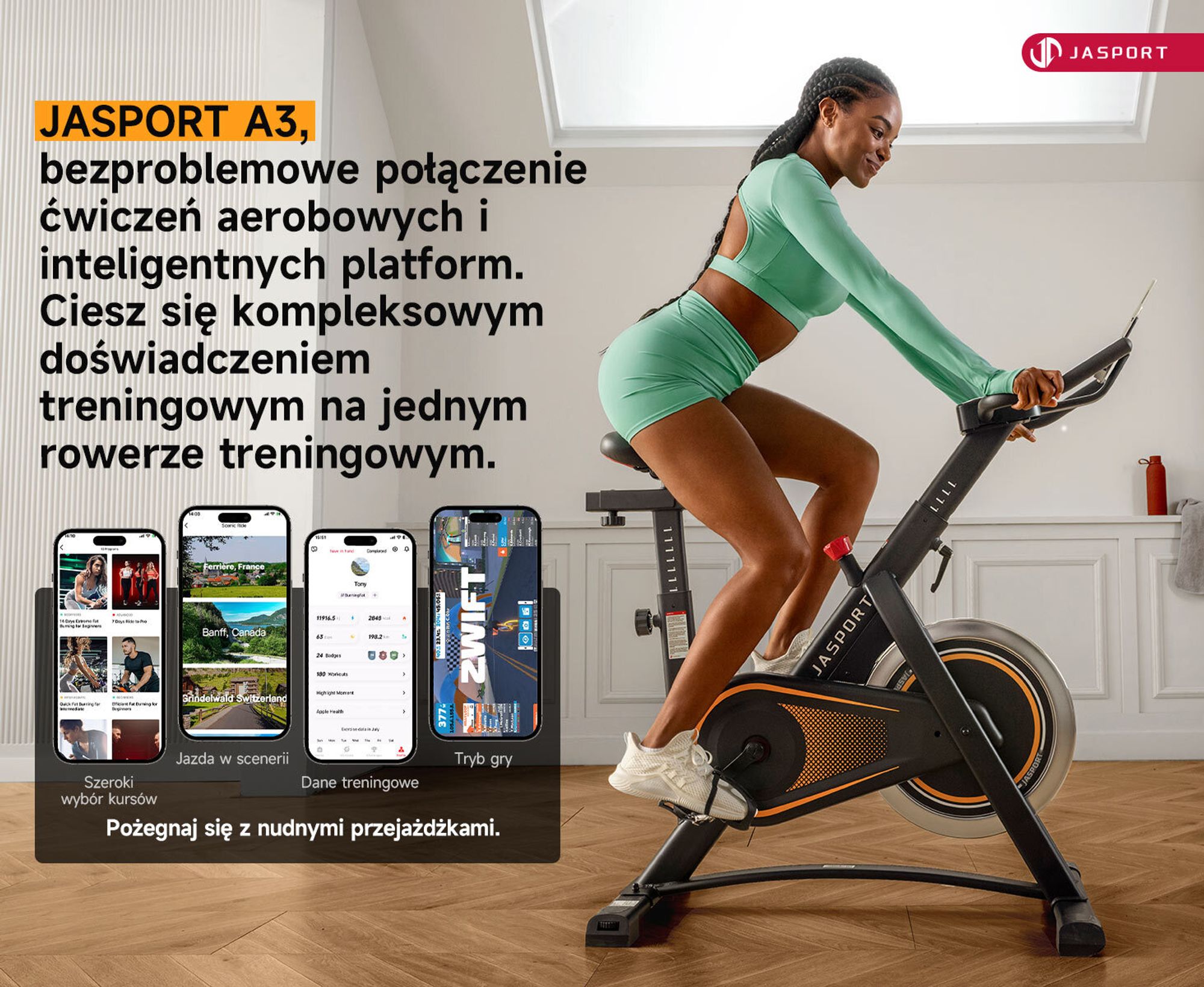 JASPORT A3 ergometr – cichy rower stacjonarny do treningu wytrzymałościowego z uchwytem na tablet i wygodnym siedziskiem