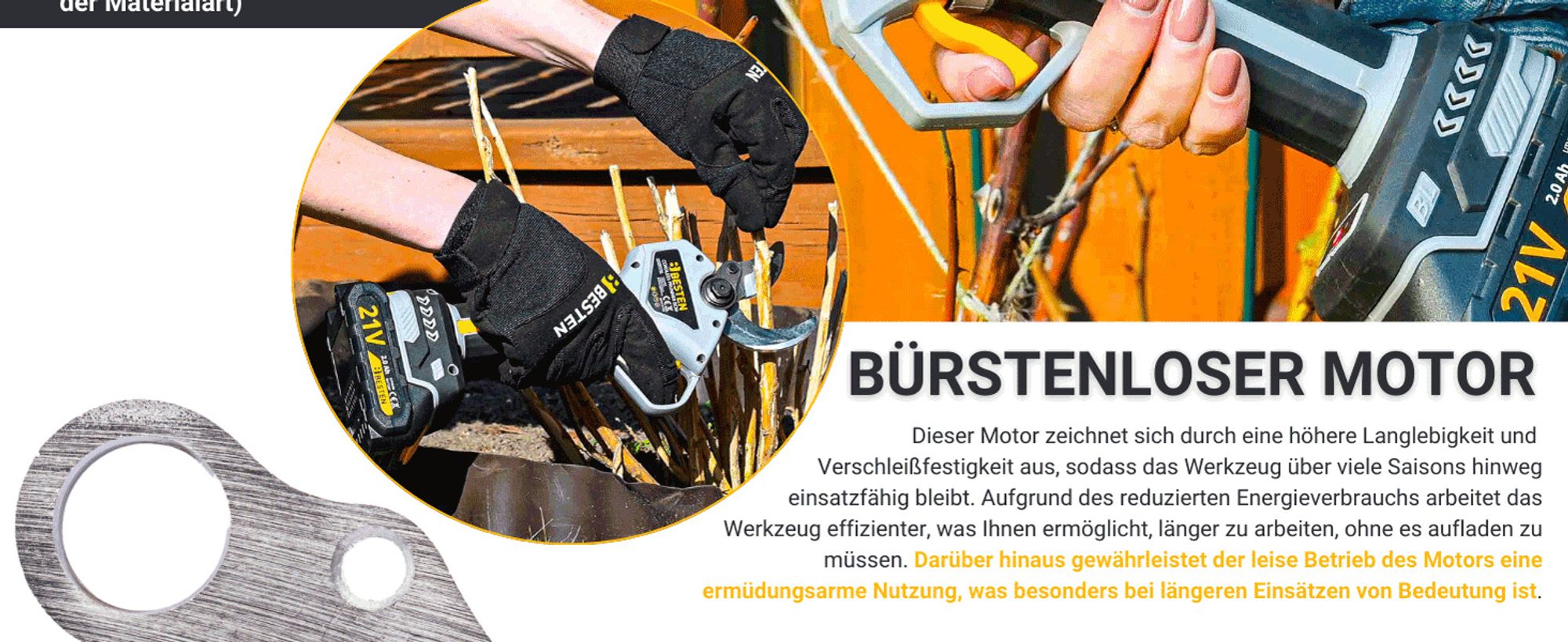 BESTEN Elektrische Astschere Akku-Gartenschere 2Xaku 2,0Ah