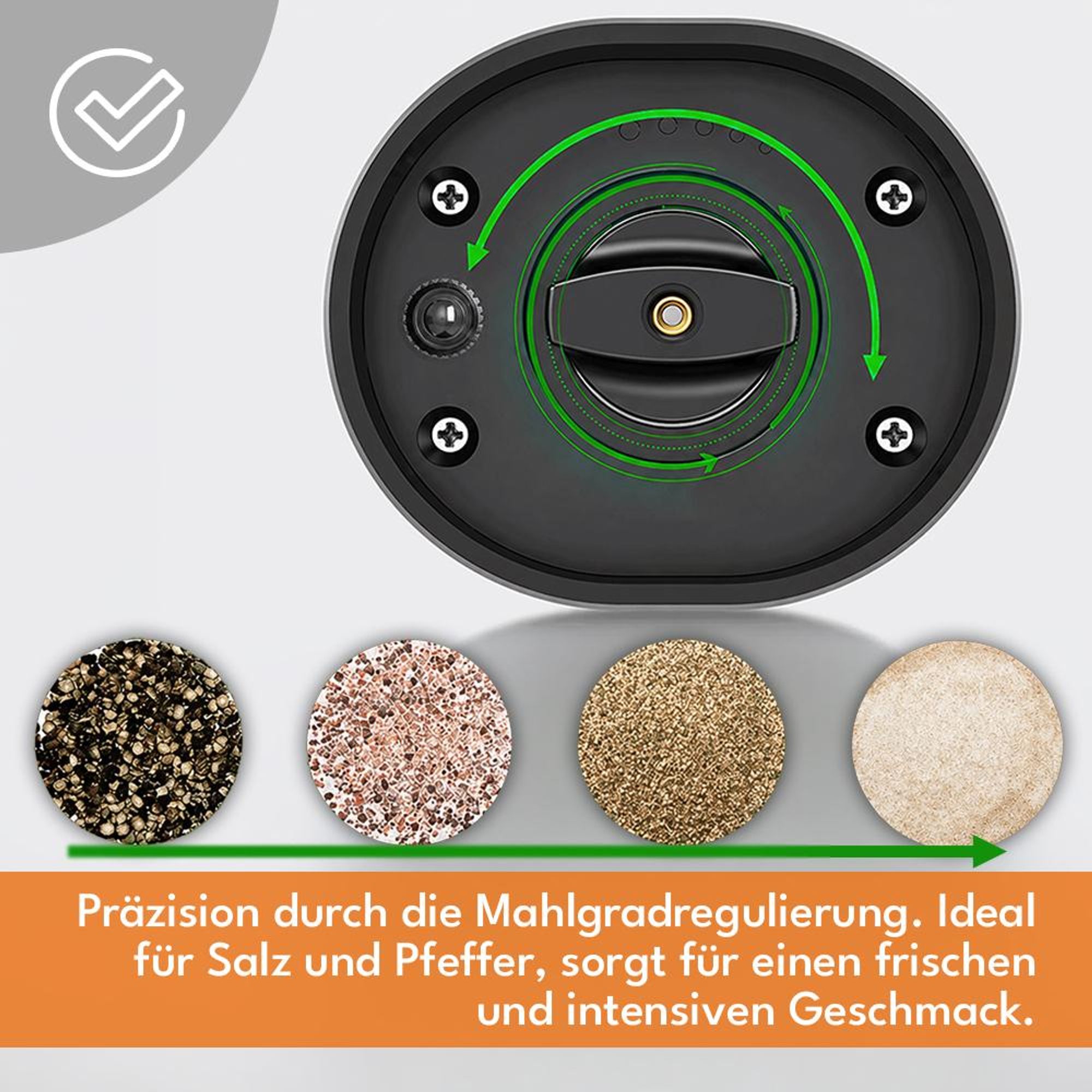 KRUMAD Elektrische Salz und Pfeffermühle 2er Set, Gewürzmühle mit einstellbarer Mahlstärke, Batteriebetrieben, Modernes Design, Schwarz