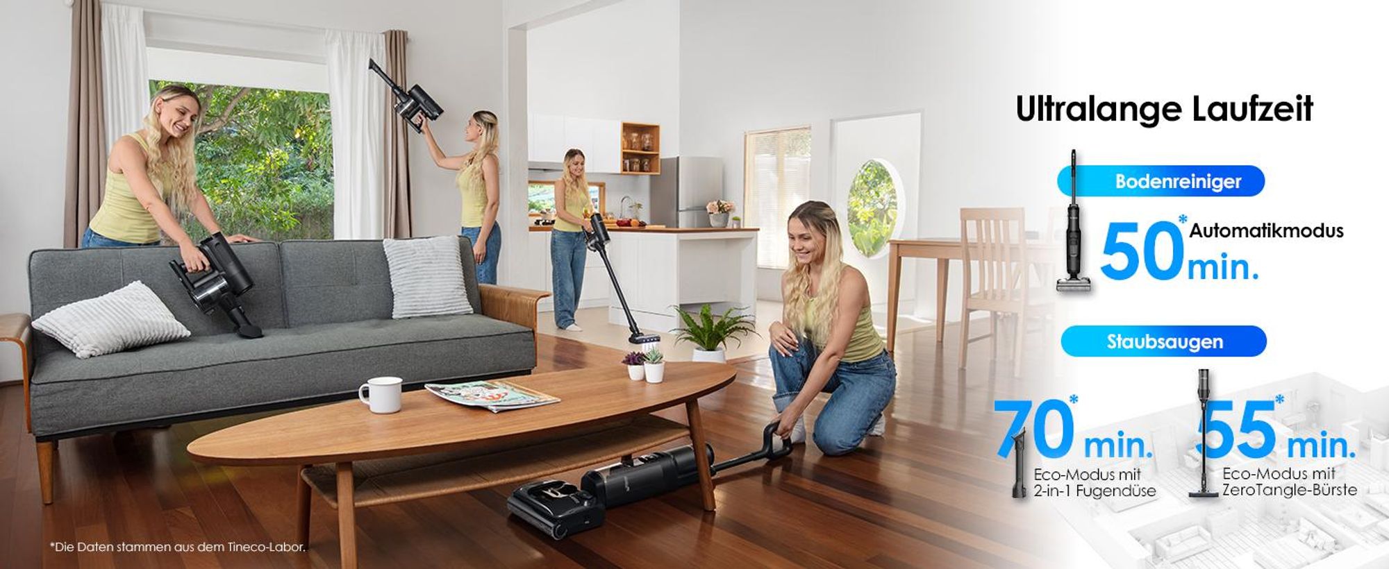 Tineco FLOOR ONE Switch S7 Stretch 5-in-1 Nass-Trockensauger & Akkusauger Set, FlashDry, Anti-Tangle, 50 Min. Laufzeit Multifunktionaler Bodenreiniger