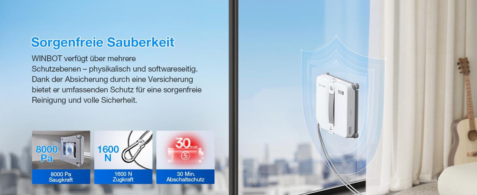ECOVACS WINBOT Mini 2 Fensterputzroboter mit 1L Original Fensterreinigungsflüssigkeit, Smarte Navigation, 6 App-Modi, 10-Stufiges Sicherheitssystem