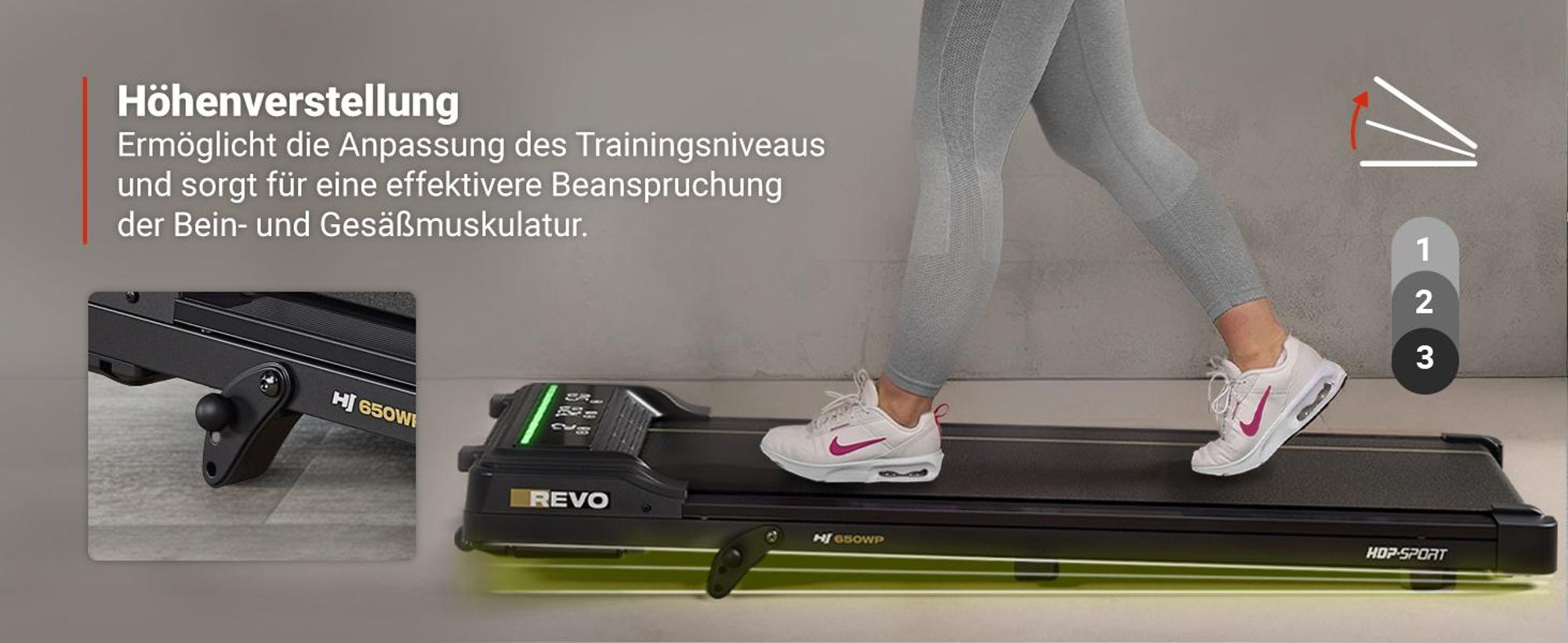 HOP SPORT® HS-650WP Elektrisches Laufband, Walking Pad für Zuhause und Büro, App, Bluetooth, Laufband Schreibtisch, Home-Office, 1-6km/h, LED-Display