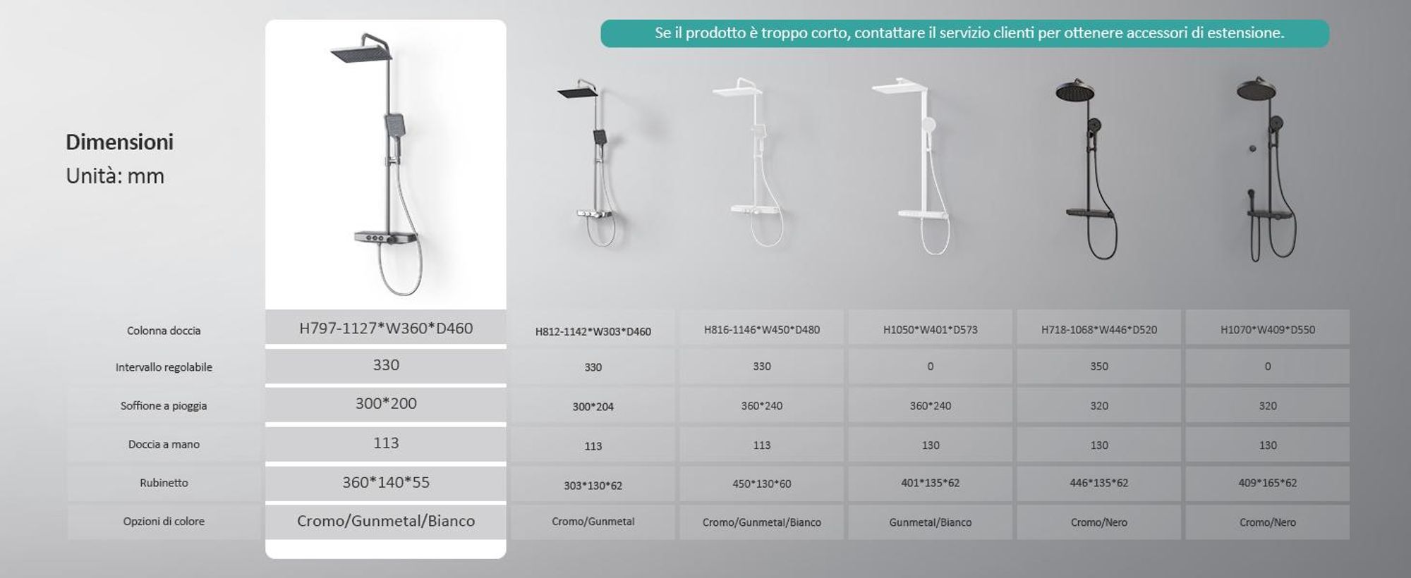 Sistema doccia EMKE con termostatico mensola in vetro doccetta 3 modalità di getto doccia a pioggia, rubinetteria per vasca e doccia,  KTW, grigio - F09