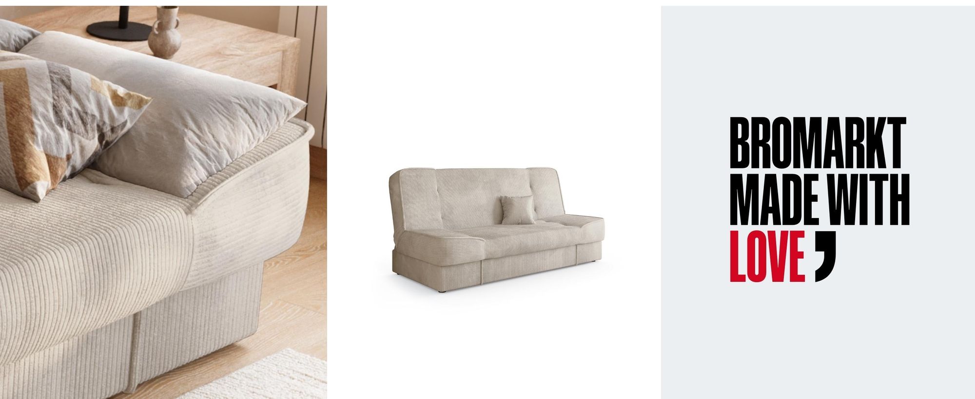 BroMARKT Sofa mit Schlaffunktion TOLIA Schlafsofa mit Bettkasten Klappsofa Couch 190x115 cm Beige Cordstoff