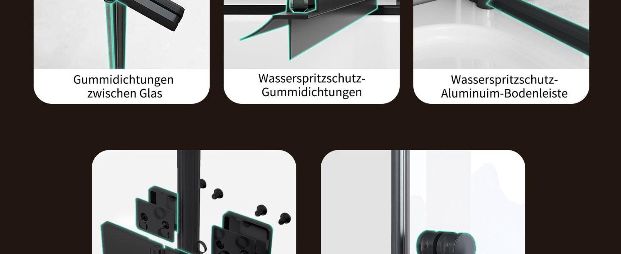 Duschabtrennung Walk in Falttür Dusche 70 x 185cm Faltbar & Drehbar Duschwand 6mm ESG Glas Duschtrennwand Schwarz Glaswand