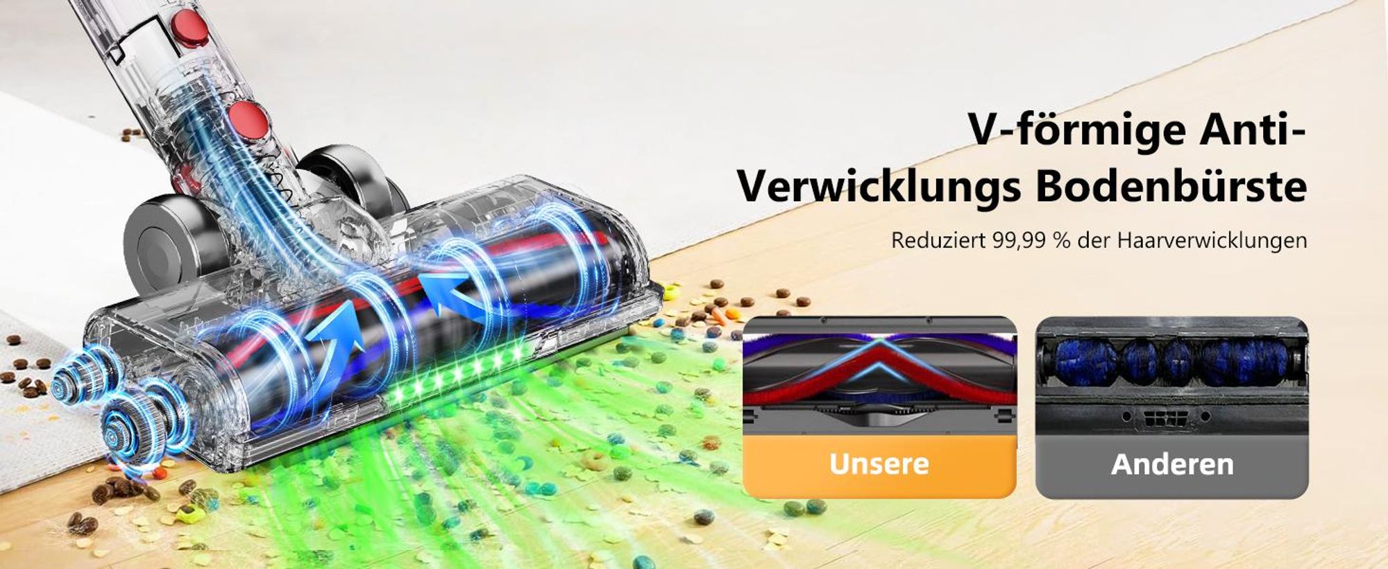 Hiazurm Akku Staubsauger, 85000Pa Staubsauger kabellos mit Touchscreen, HEPAx4, 80Min, Schlauchbürste, Staubsauger, 2L, Anti-Tangle-Staubsauger