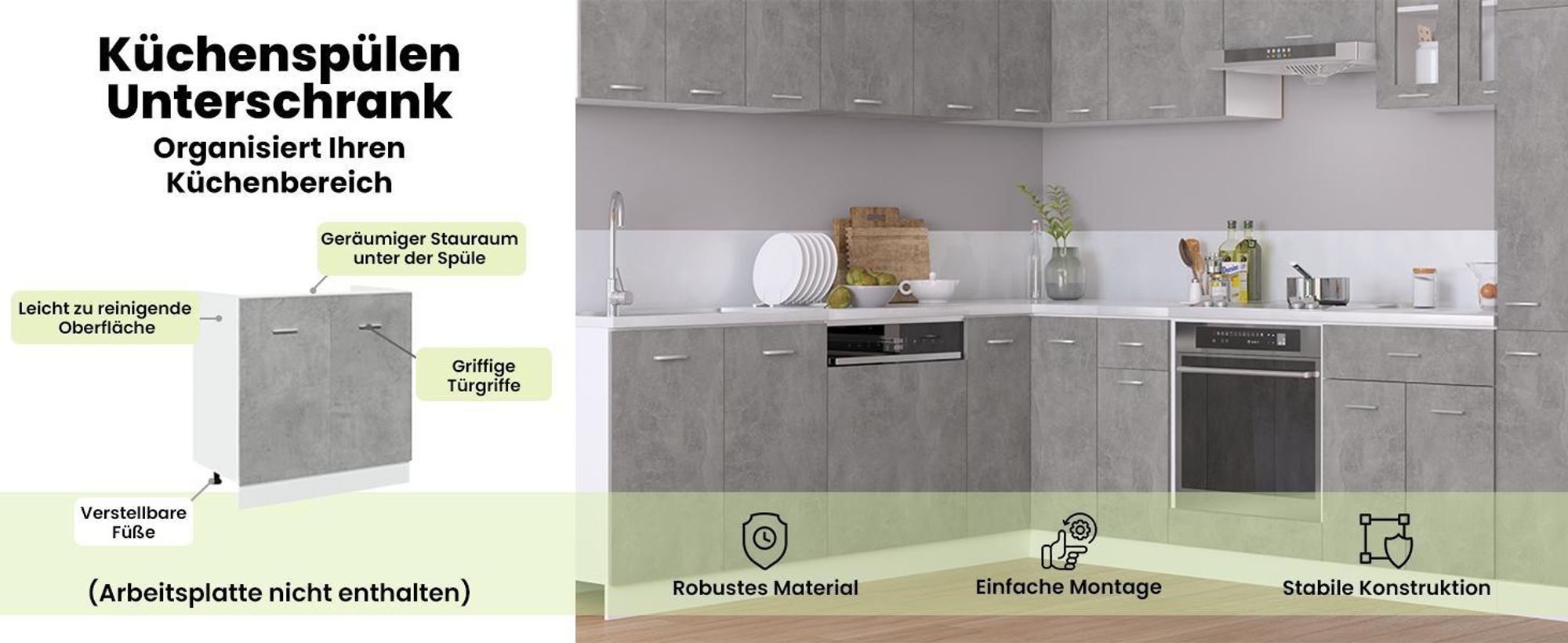 vidaXL Spülenunterschrank Lyon Betongrau 80x46x81,5 cm Holzwerkstoff