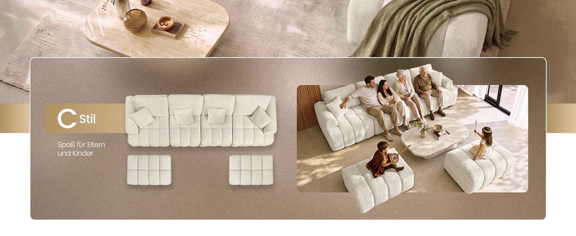 VASAGLE Modulares Sofa Set, Chenille, Weiß, 6-Sitzer Couch, LCS16WG101-02
