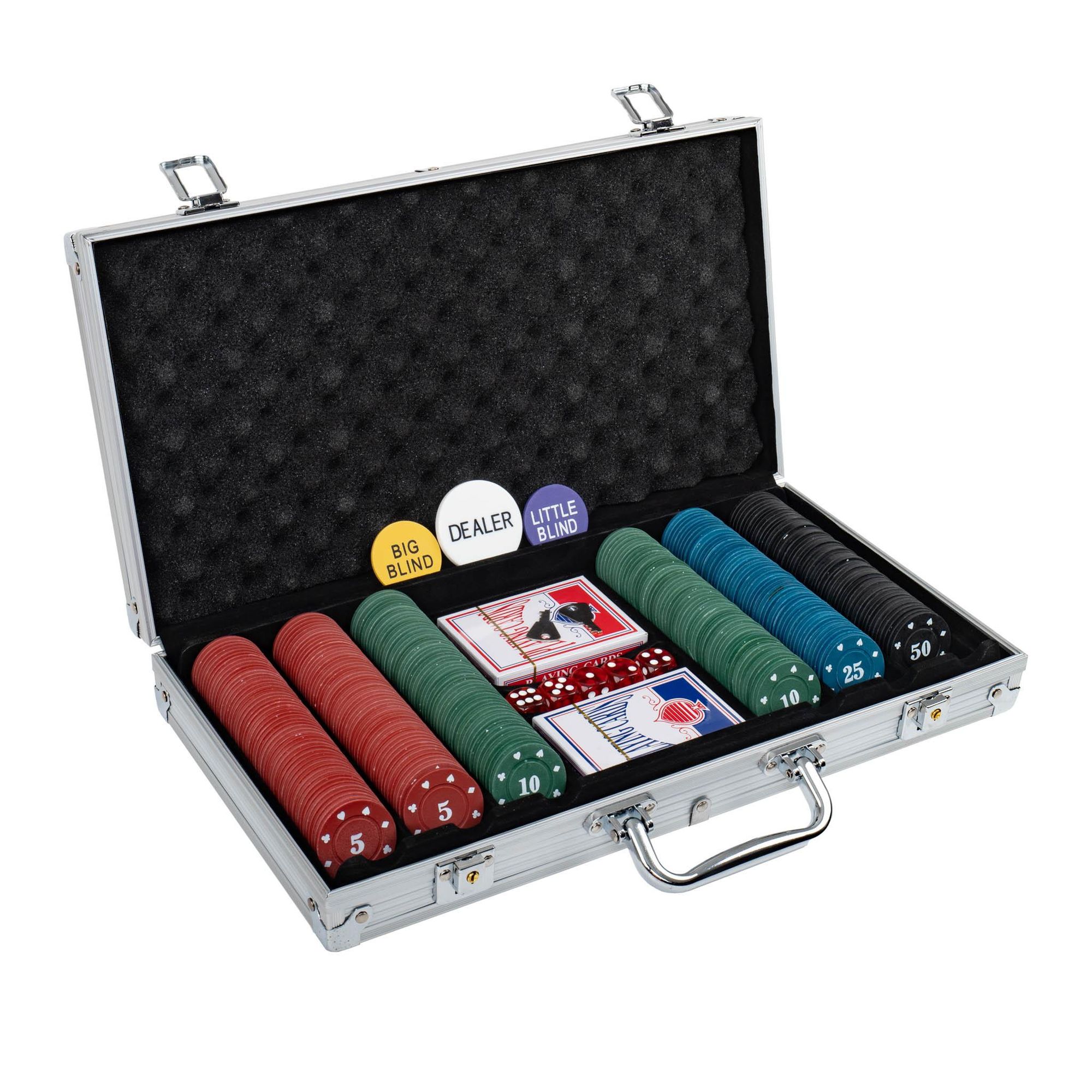 Poker Set 300 Chips mit Koffer – Komplett Pokerkoffer mit Karten & Würfeln