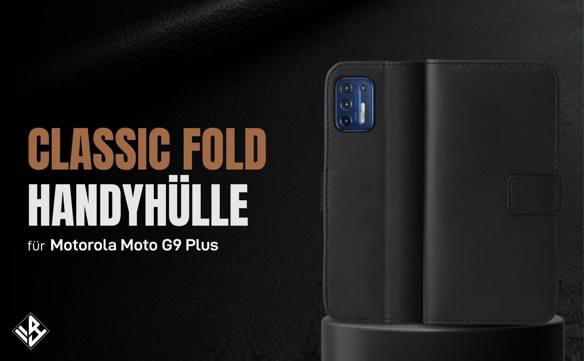 Schwarze Klapphülle für Motorola Moto G9 Plus mit Wallet-Funktion