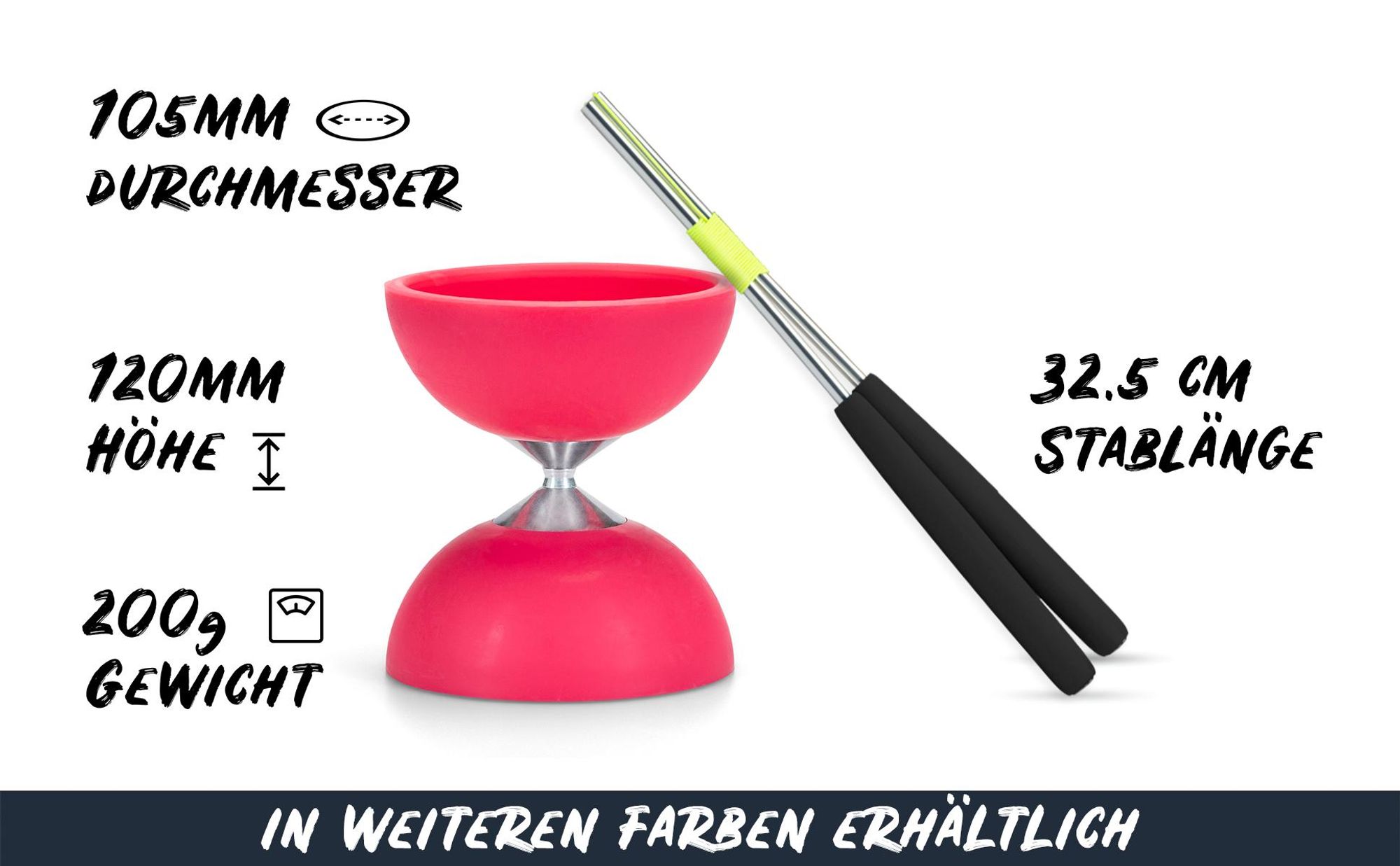 Diabolo Freizeit  Satz Basic mit Kugellagerachse | LED in turkis pink farbe|Set mit robuster Konstruktion für Anfänger und Fortgeschrittene |